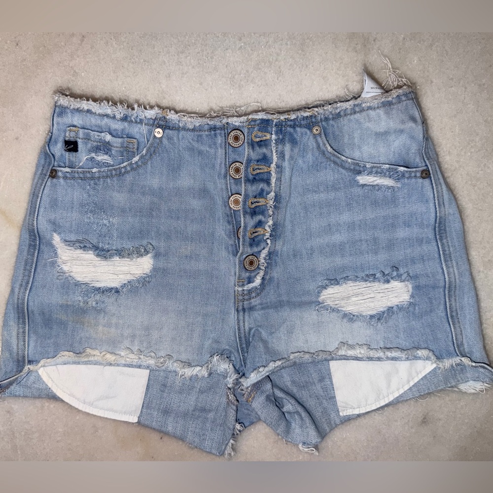 KanCan Distressed High-Rise Button-Fly Jean Shorts Size Small